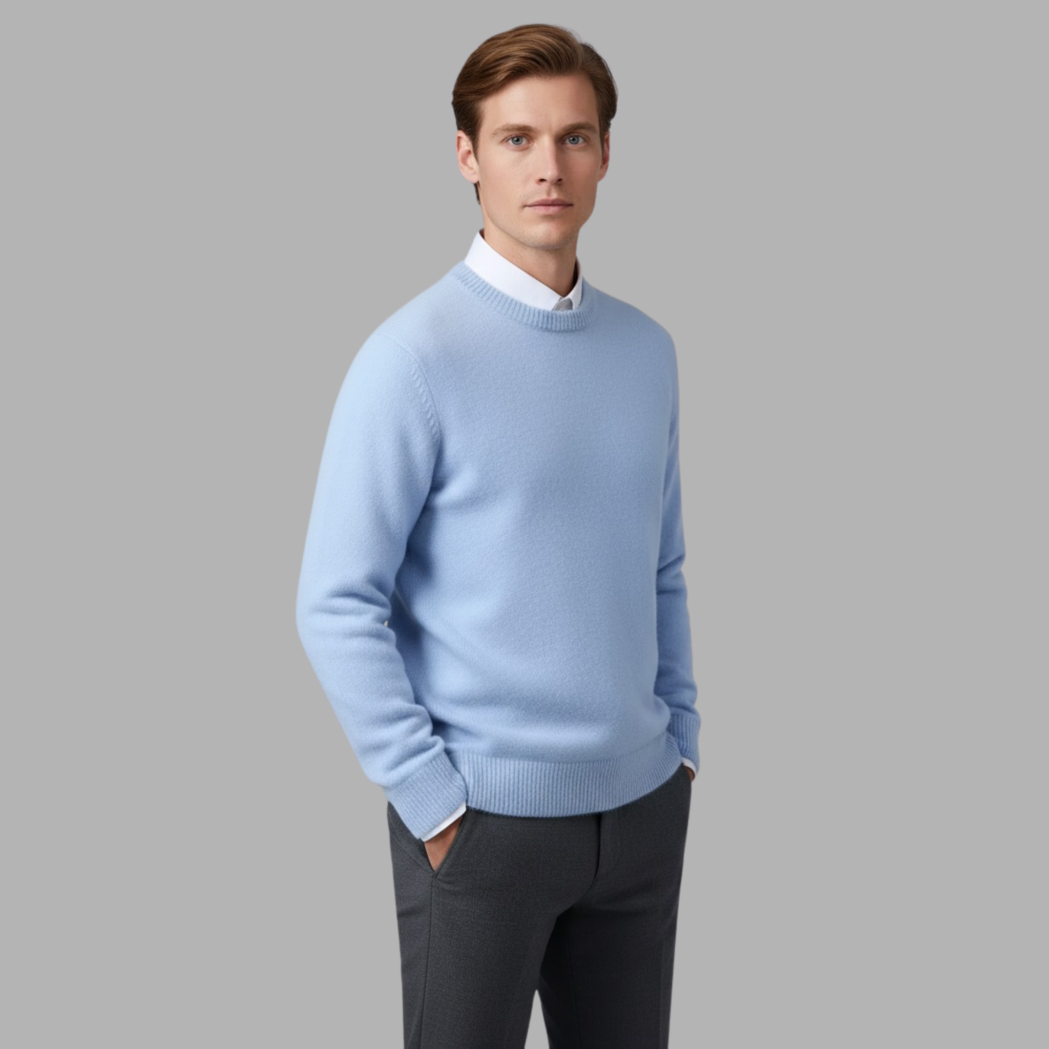 Crew Neck Ribbed Knit Sweater for Men