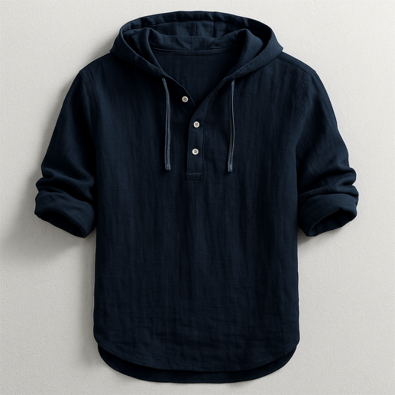 Linen Hooded Shirt with Button-Down Placket for Men