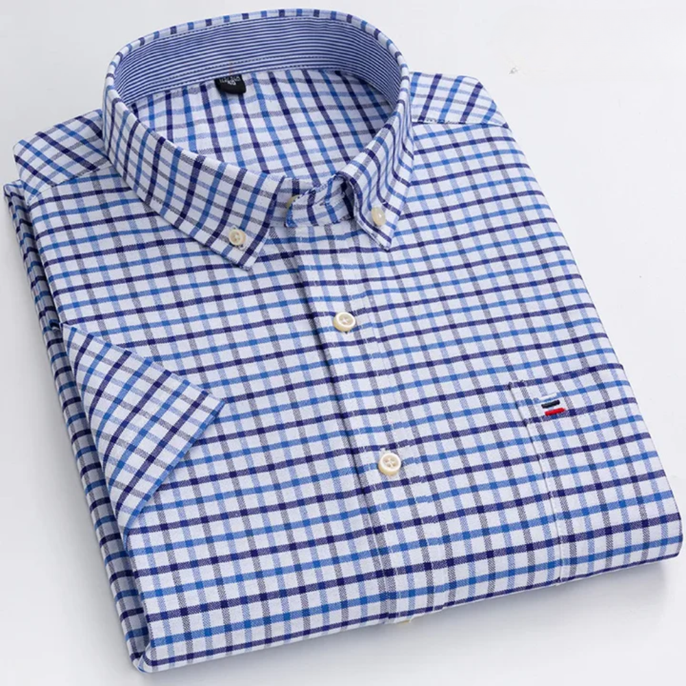 Button-Down Pinstripe Short Sleeve Shirt for Men