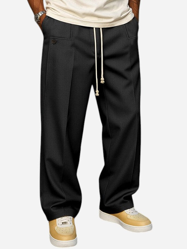 Straight Fit Trousers with Adjustable Drawstring for Men