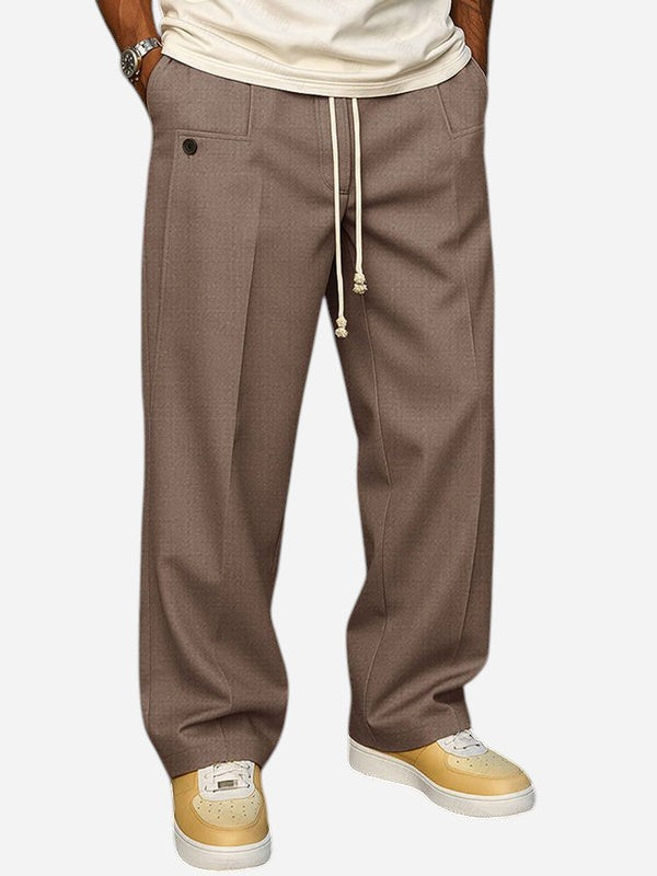 Straight Fit Trousers with Adjustable Drawstring for Men