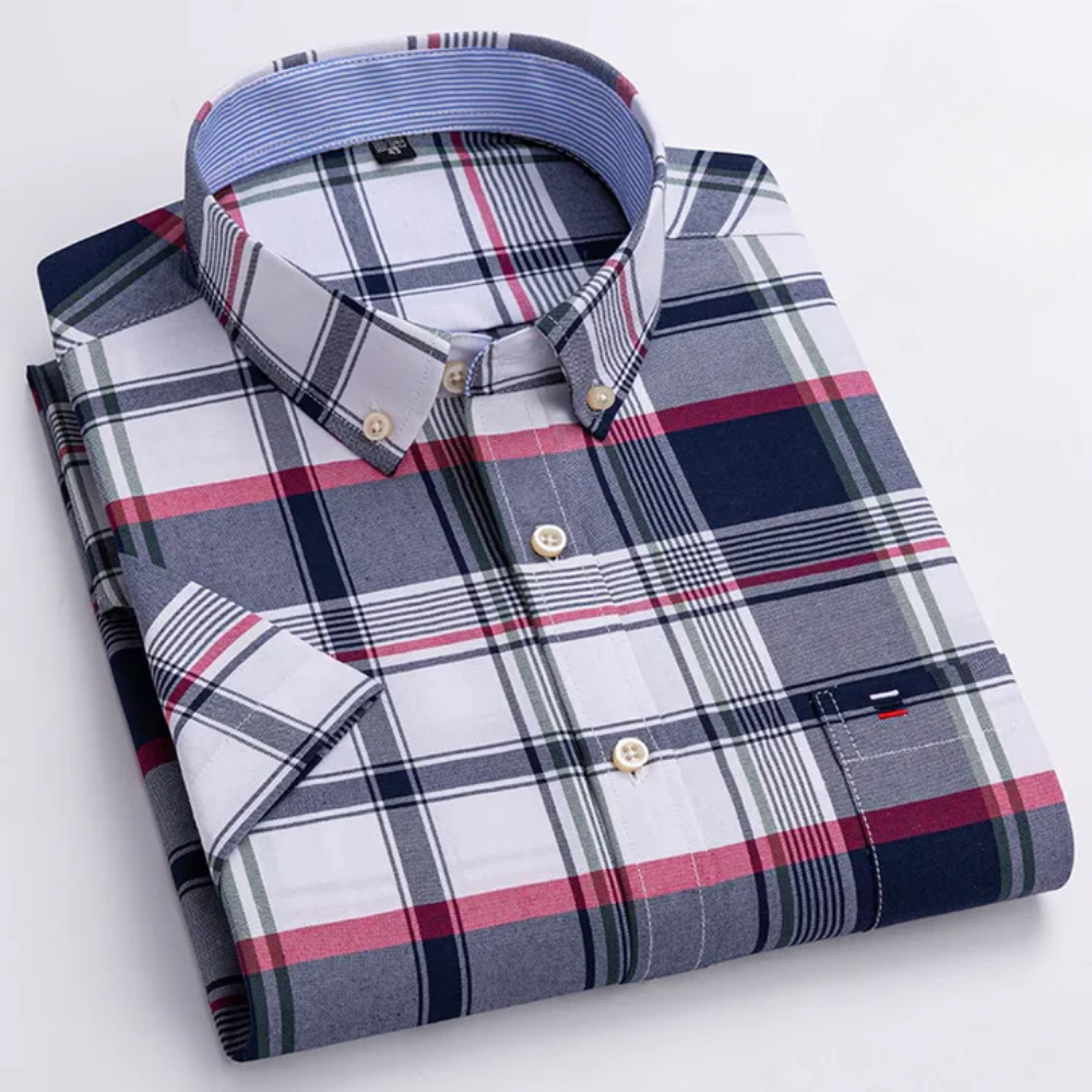Button-Down Pinstripe Short Sleeve Shirt for Men