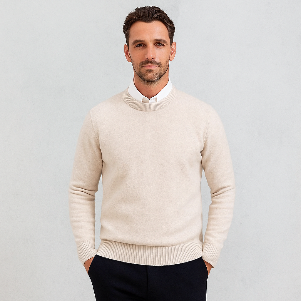 Crew Neck Ribbed Knit Sweater for Men