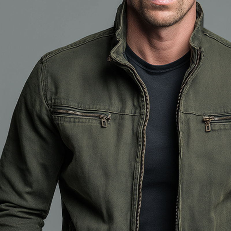 Zip-Up Stand Collar Cotton Jacket for Men