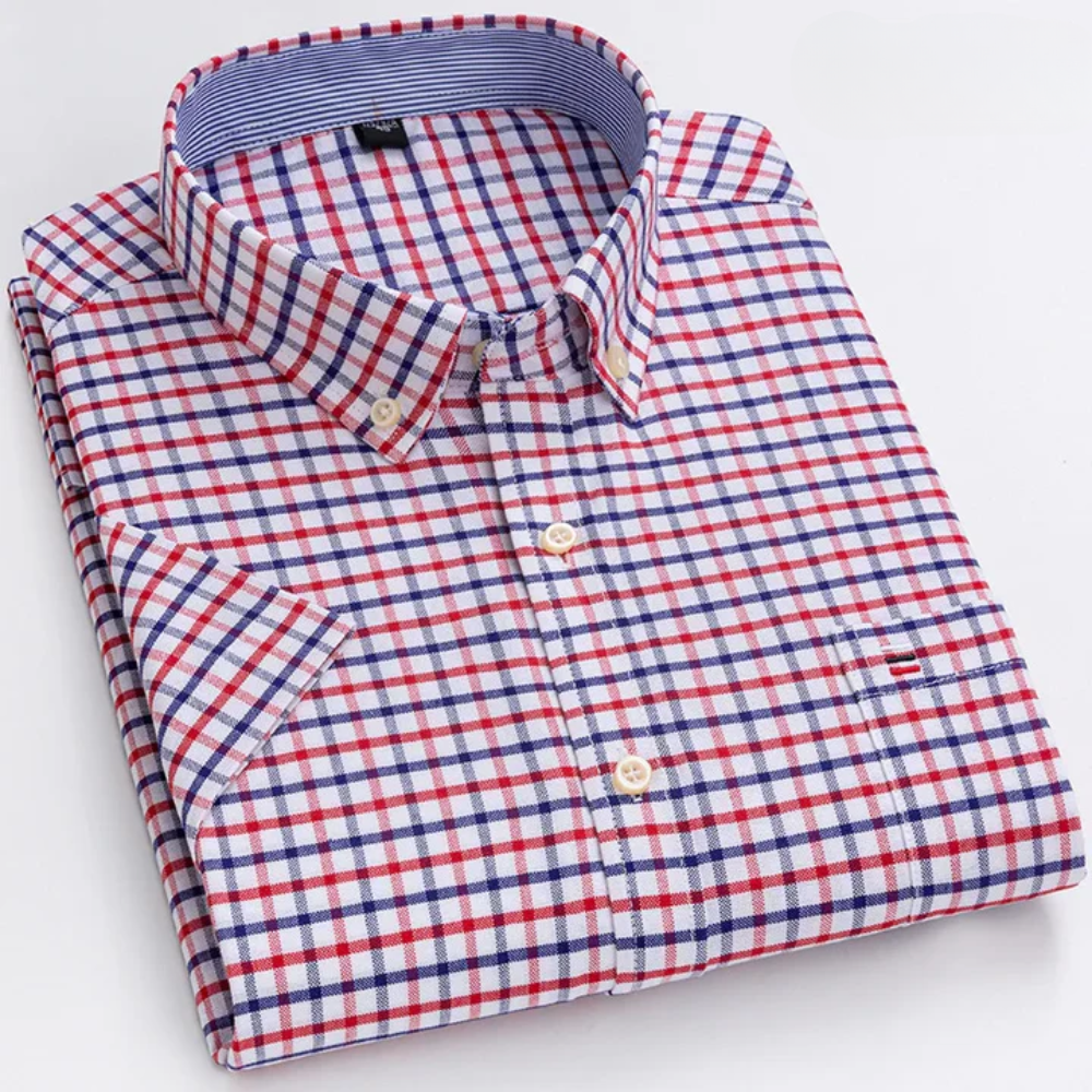 Button-Down Pinstripe Short Sleeve Shirt for Men