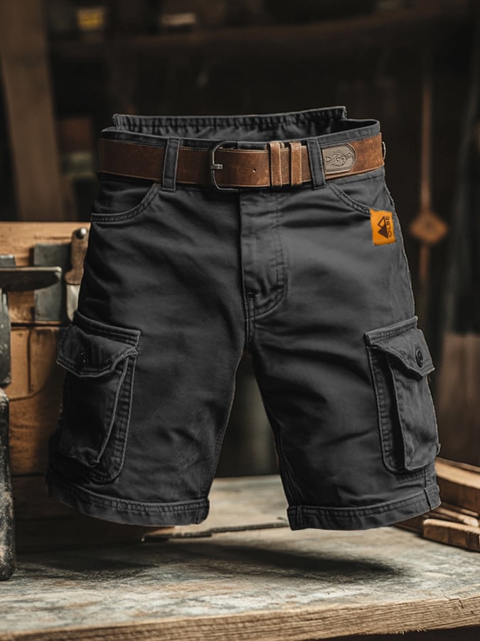 Belted Cargo Shorts with Flap Pockets for Men