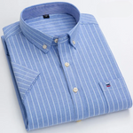 Button-Down Pinstripe Short Sleeve Shirt for Men