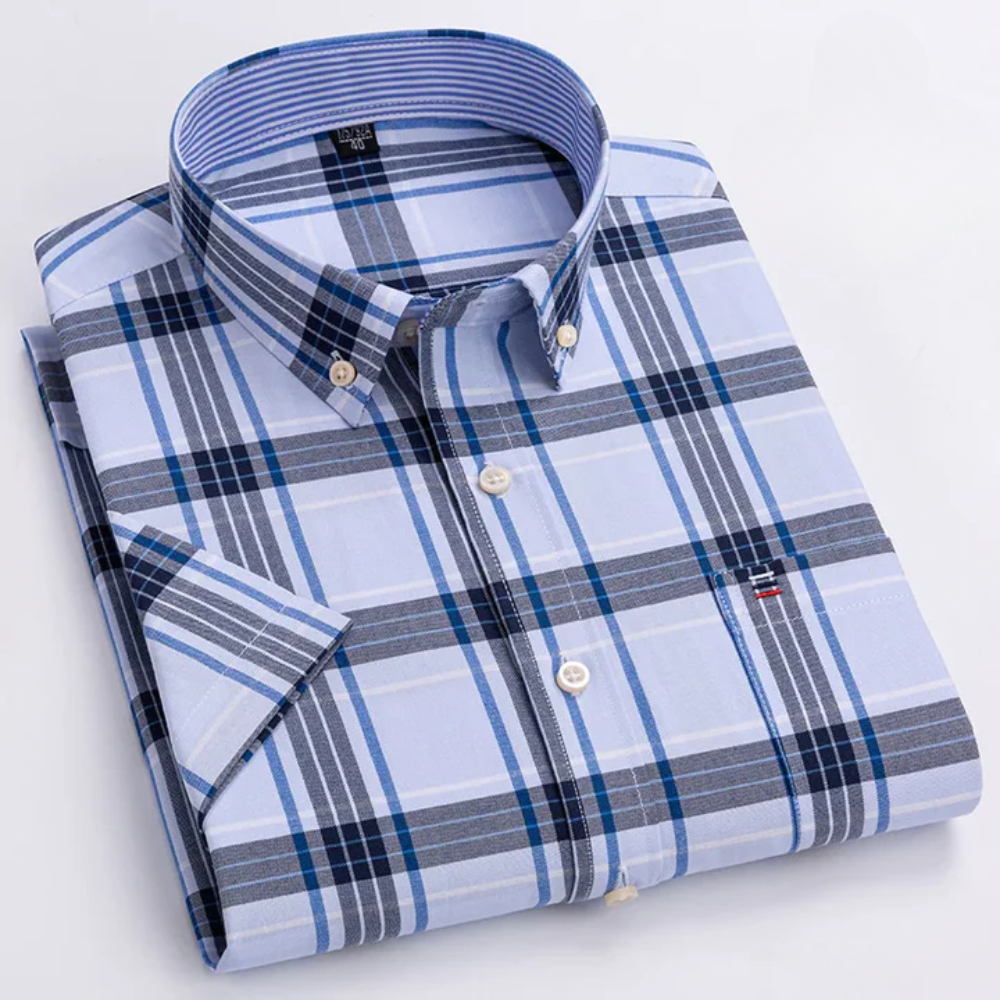 Button-Down Pinstripe Short Sleeve Shirt for Men