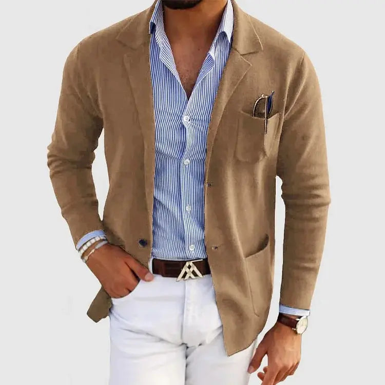 Ribbed Knit Lapel Blazer for Men