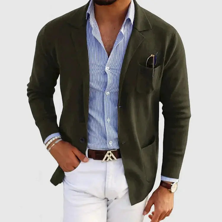 Ribbed Knit Lapel Blazer for Men