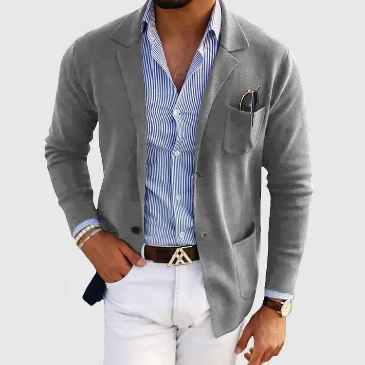 Ribbed Knit Lapel Blazer for Men