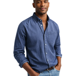 Denim Button-Down Shirt with Chest Pocket for Men