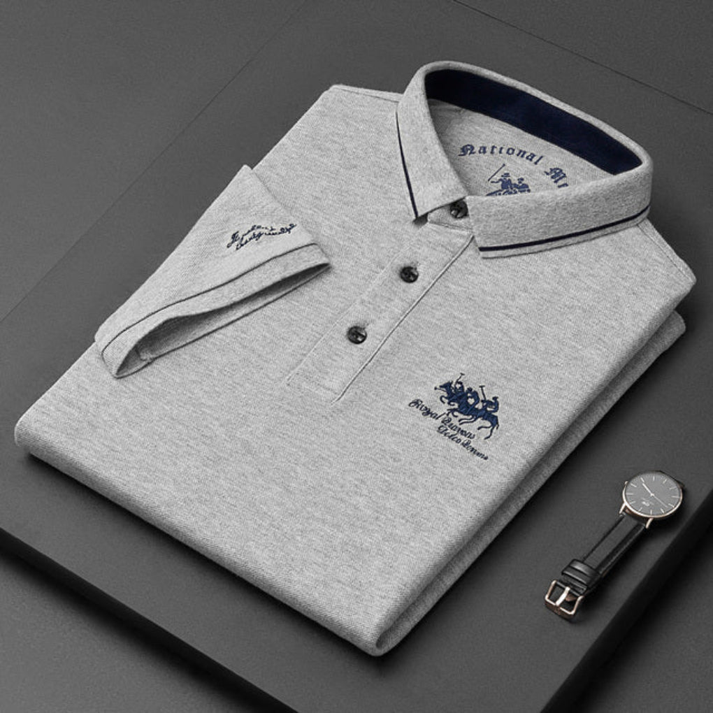 Cotton Blend Button-Up Polo Shirt for Men
