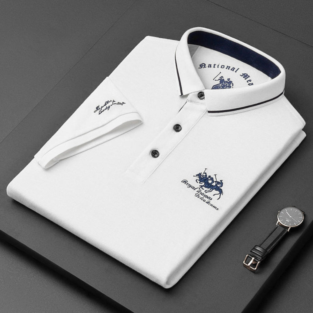 Cotton Blend Button-Up Polo Shirt for Men