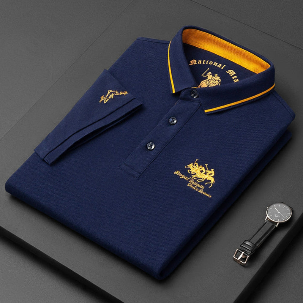 Cotton Blend Button-Up Polo Shirt for Men