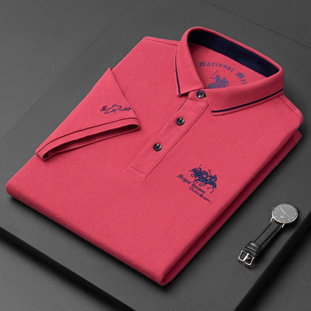 Cotton Blend Button-Up Polo Shirt for Men