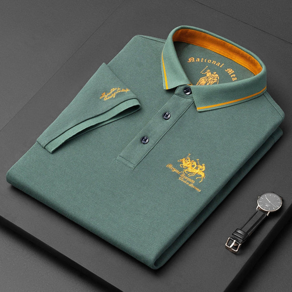 Cotton Blend Button-Up Polo Shirt for Men