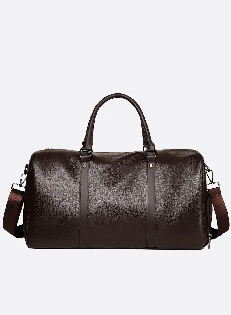 Cylindrical Leather Duffel Bag for Men