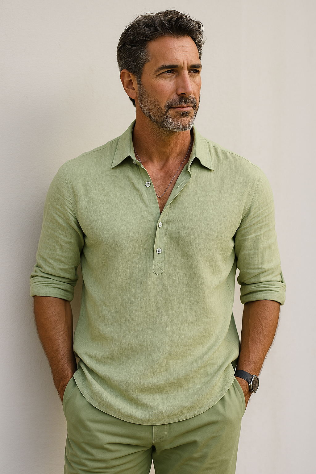 Collared Linen Polo Shirt for Men