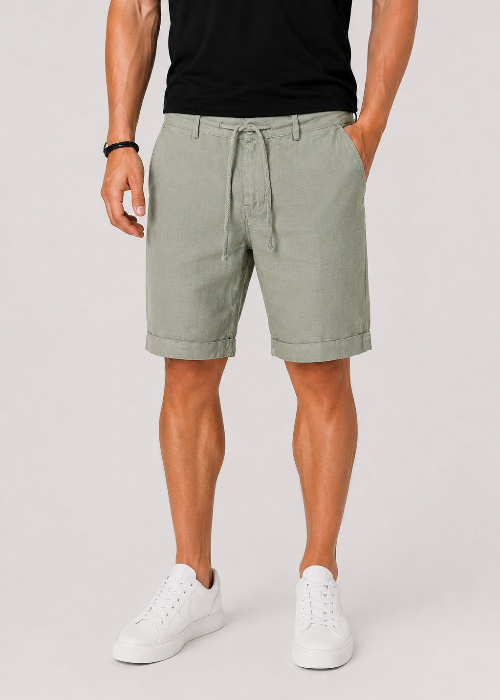 Linen Chino Shorts with Rolled Cuffs for Men