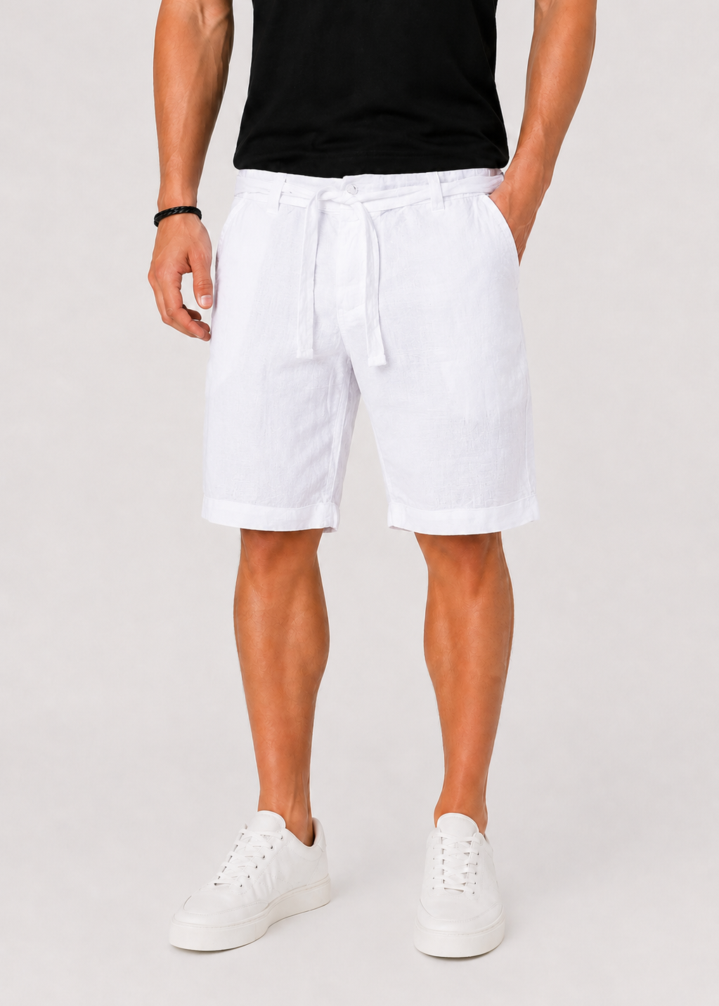 Linen Chino Shorts with Rolled Cuffs for Men