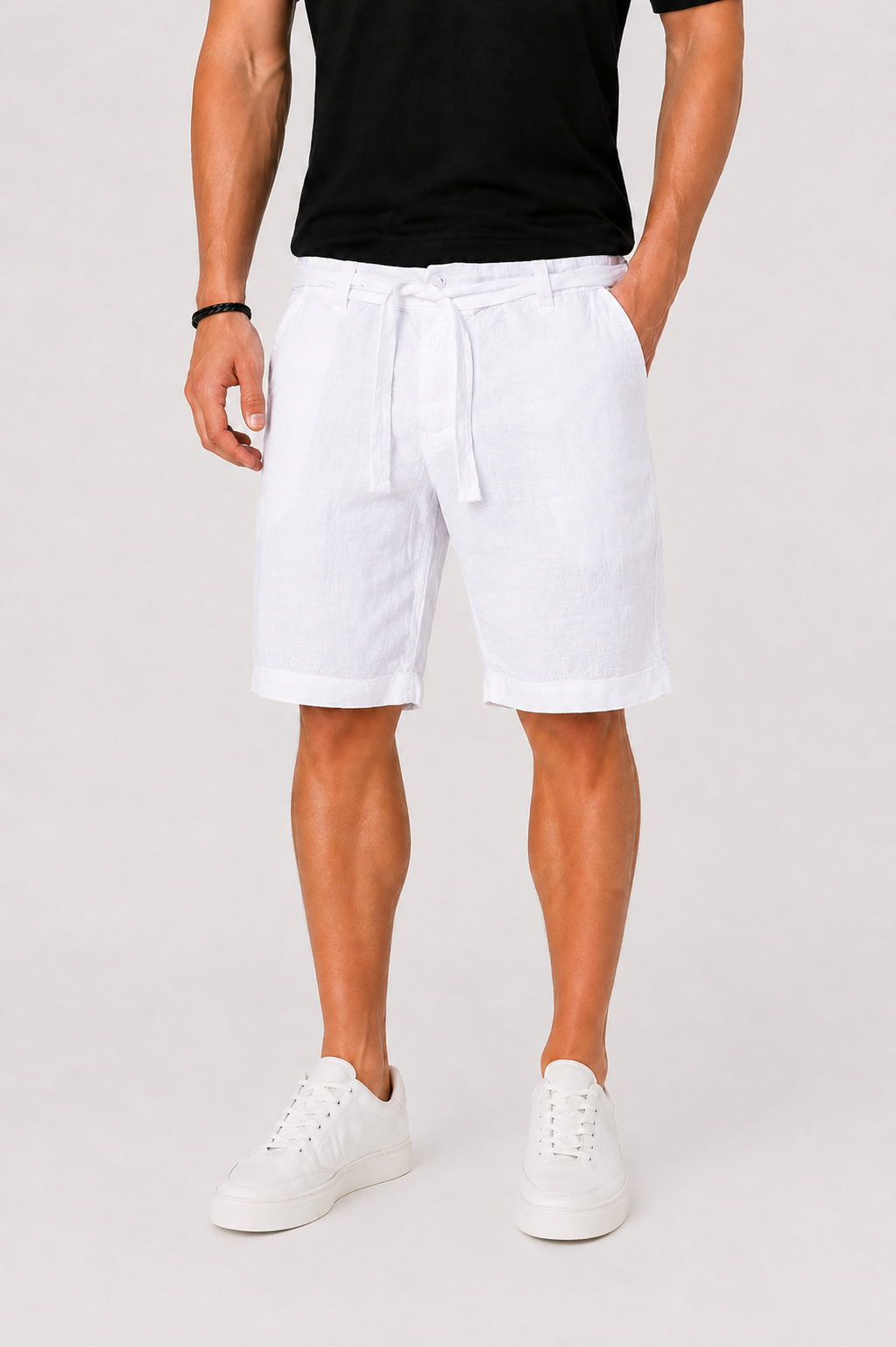 Linen Chino Shorts with Rolled Cuffs for Men