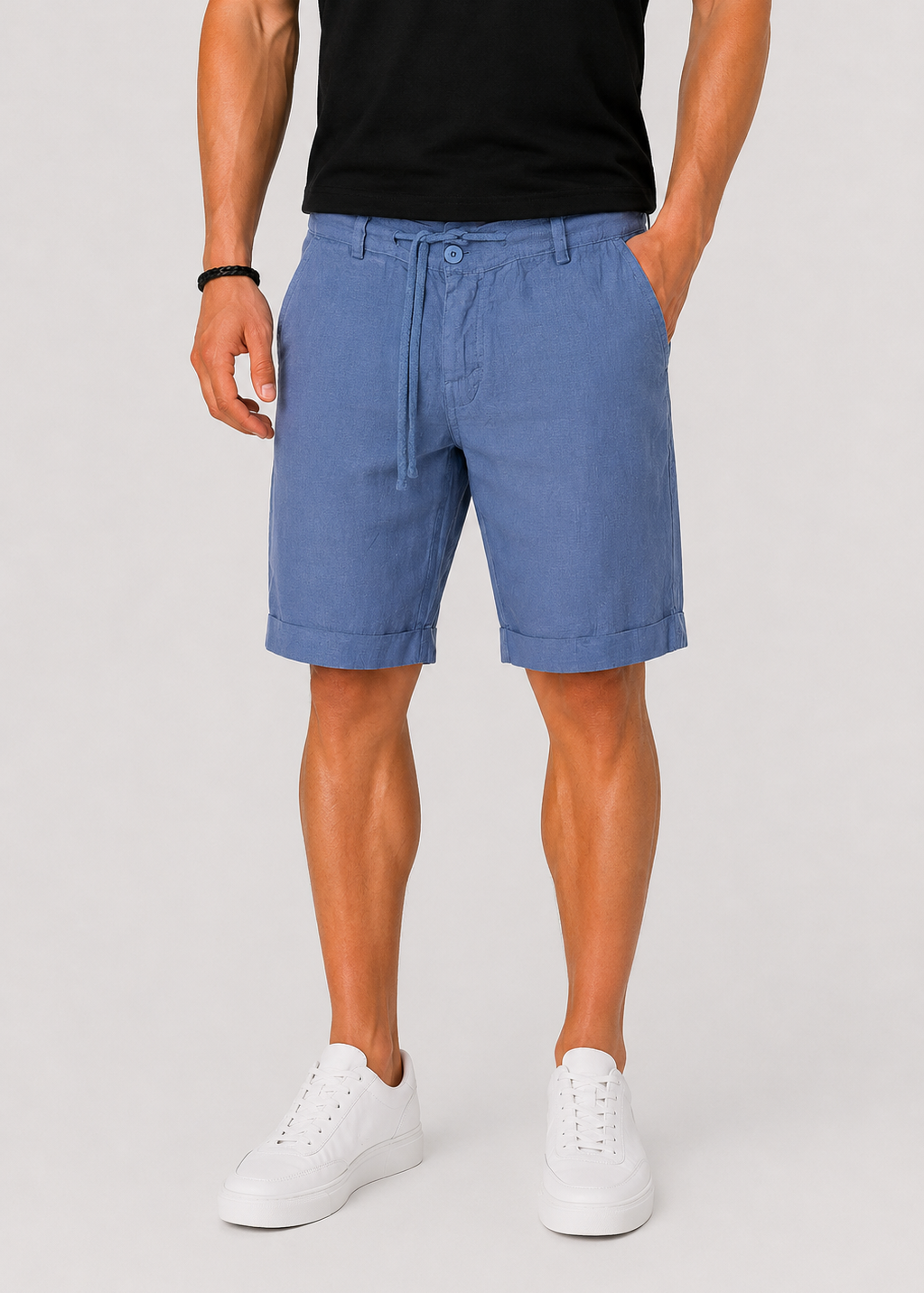 Linen Chino Shorts with Rolled Cuffs for Men