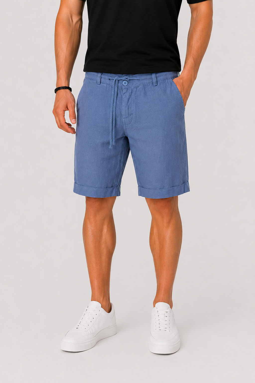 Linen Chino Shorts with Rolled Cuffs for Men