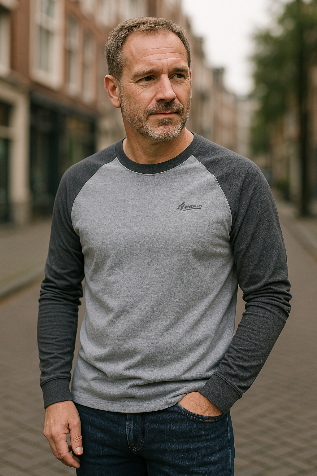 Raglan Long Sleeve Crew Neck Sweatshirt for Men