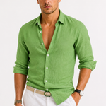 Linen Oxford Shirt with Rolled Sleeves for Men
