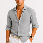Linen Oxford Shirt with Rolled Sleeves for Men