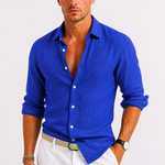 Linen Oxford Shirt with Rolled Sleeves for Men