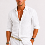 Linen Oxford Shirt with Rolled Sleeves for Men