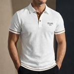 Ribbed Knit Polo Shirt with Contrast Trim for Men