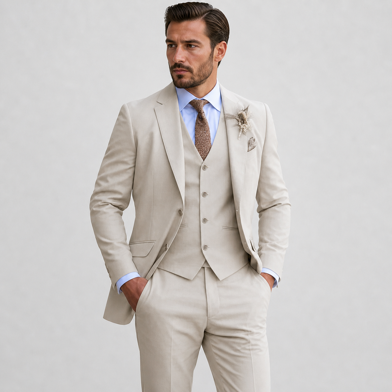 Linen Three-Piece Suit Set for Men
