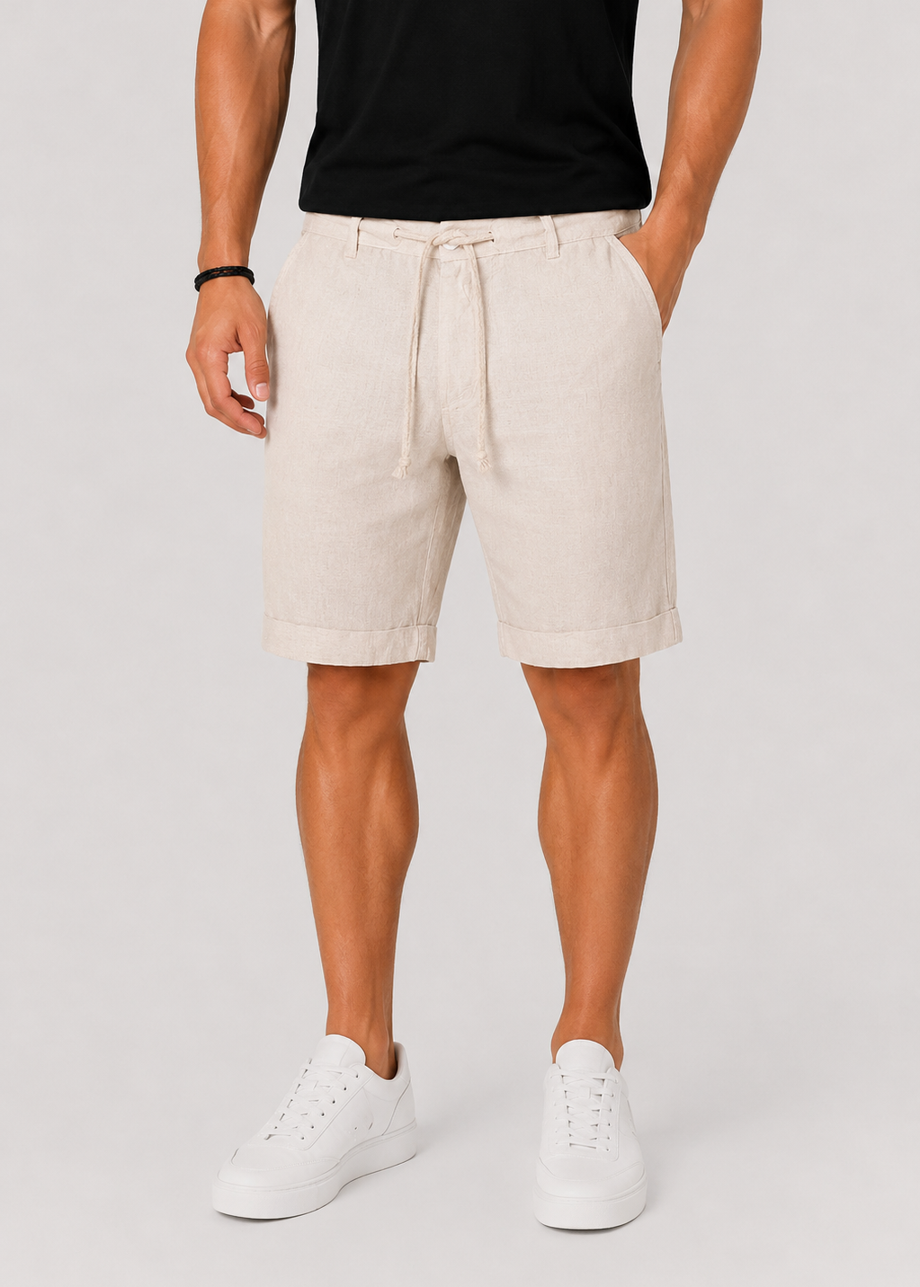 Linen Chino Shorts with Rolled Cuffs for Men
