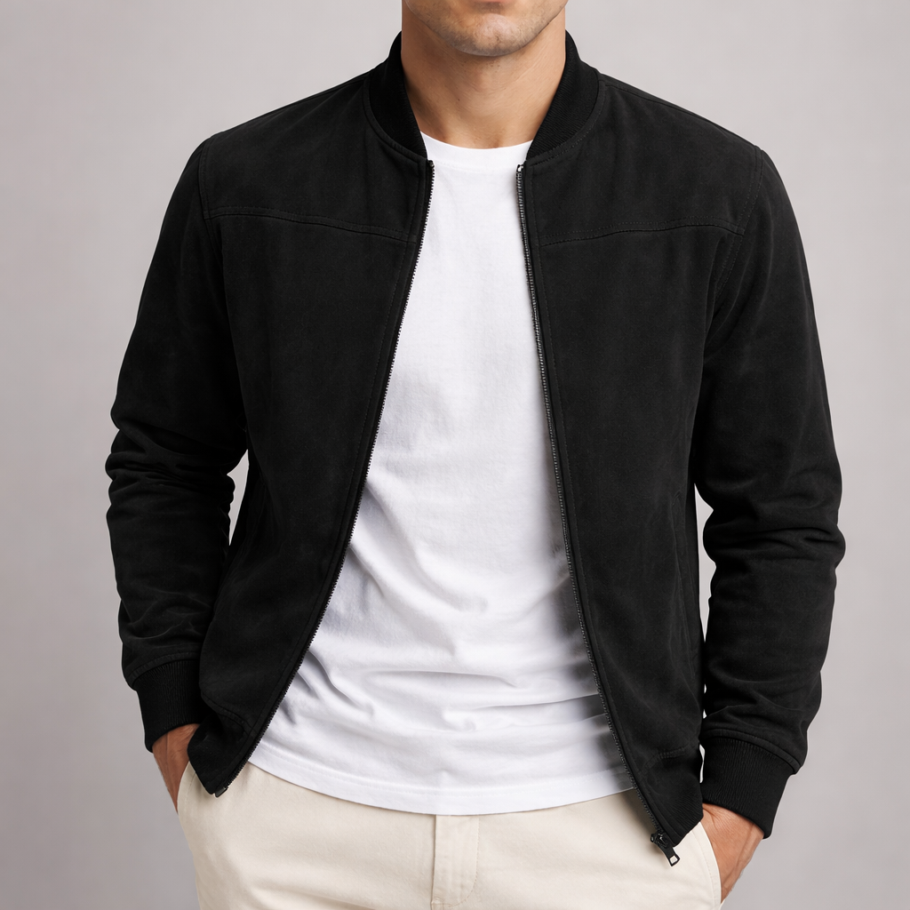 Suede Zip-Up Bomber Jacket for Men