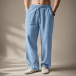 Linen Blend Straight Leg Trousers for Men