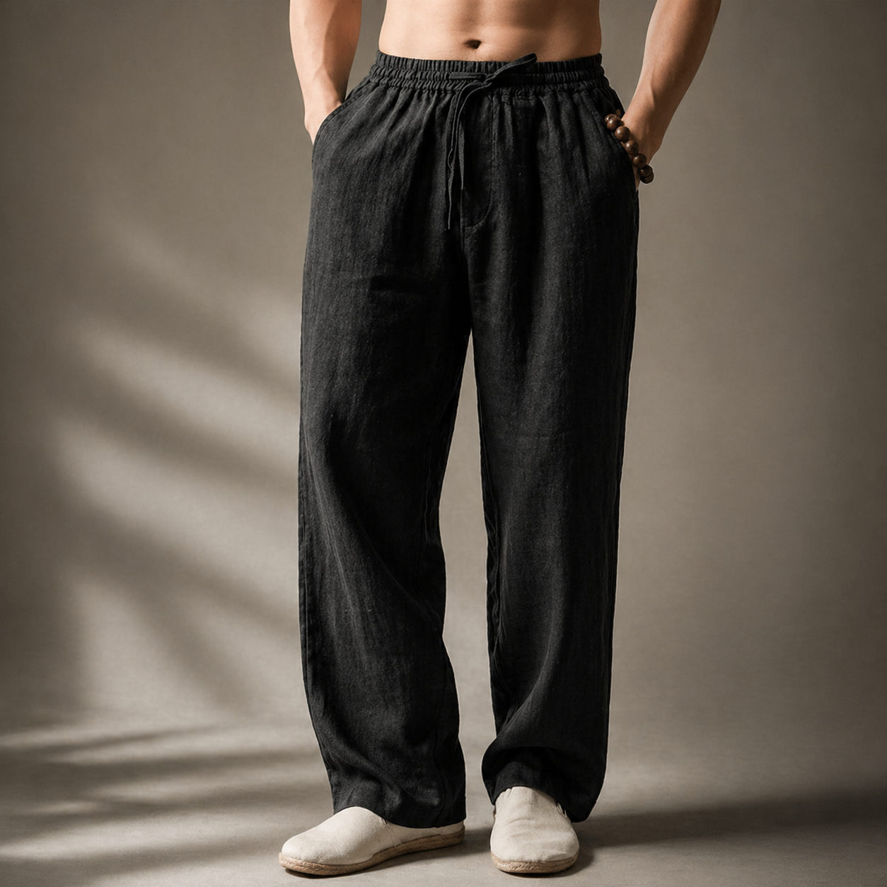 Linen Blend Straight Leg Trousers for Men