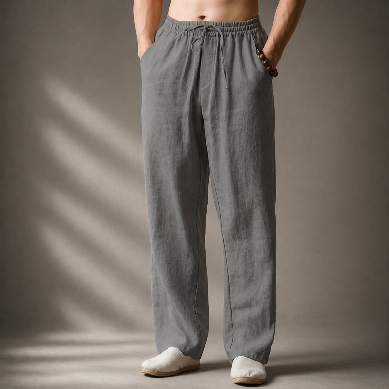 Linen Blend Straight Leg Trousers for Men
