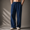 Linen Blend Straight Leg Trousers for Men