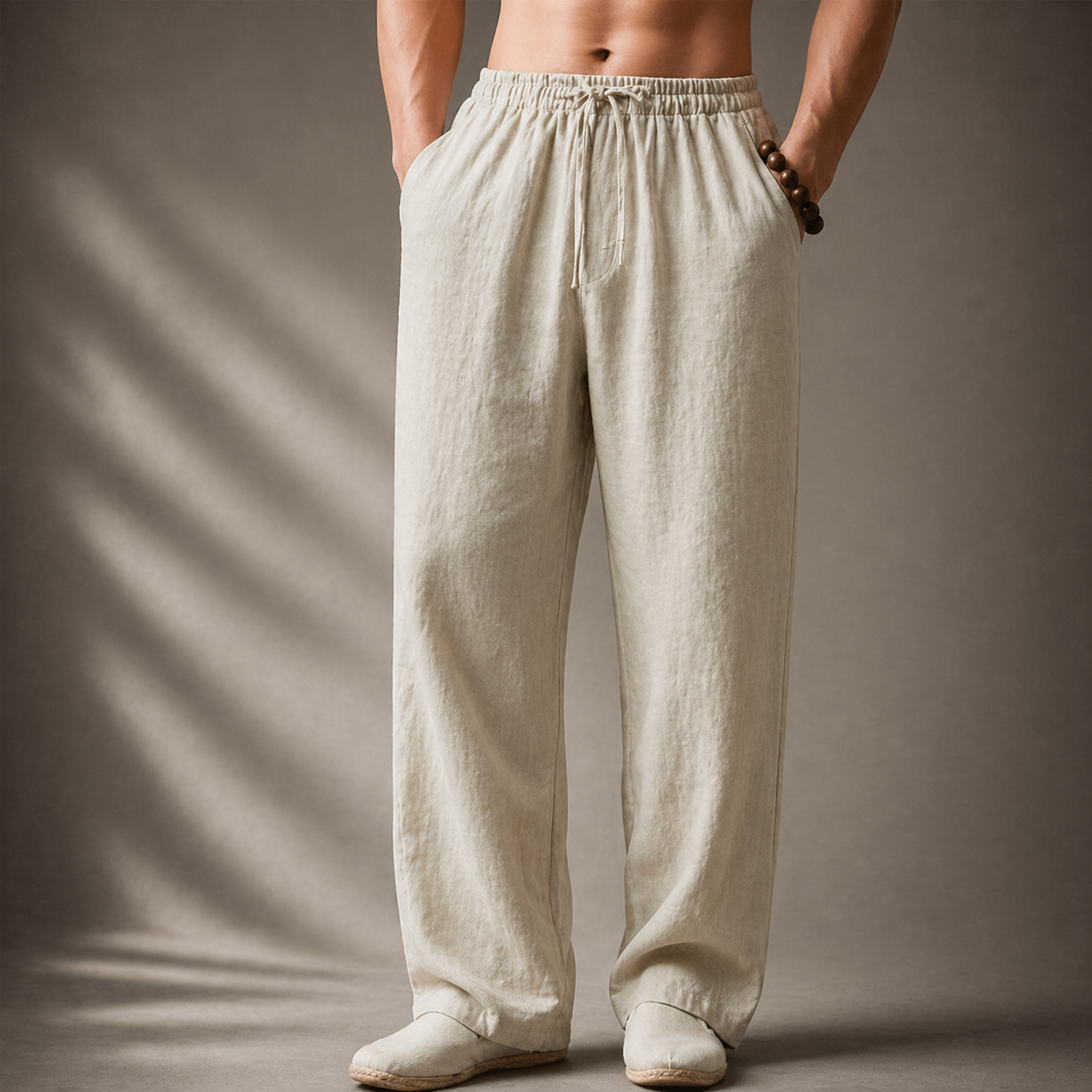 Linen Blend Straight Leg Trousers for Men