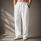 Linen Blend Straight Leg Trousers for Men