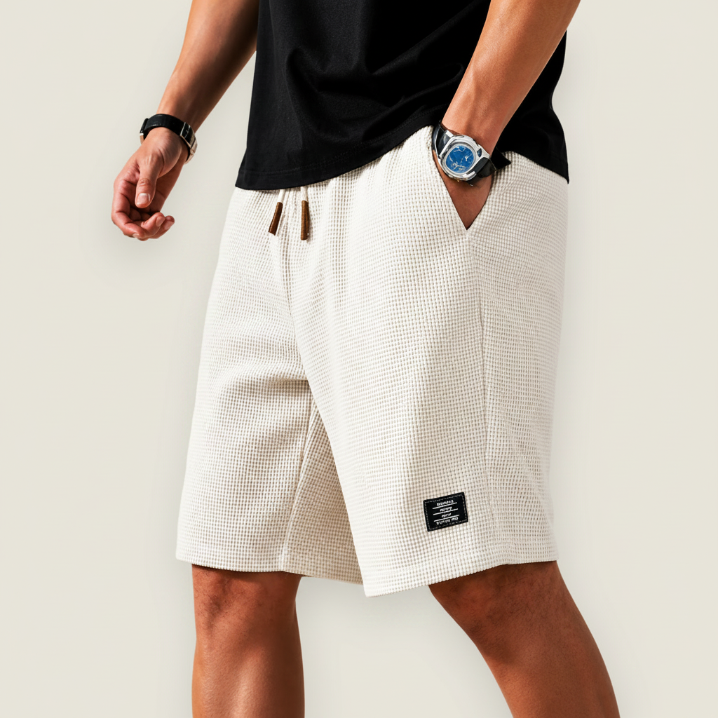 Waffle Knit Shorts with Drawstring for Men
