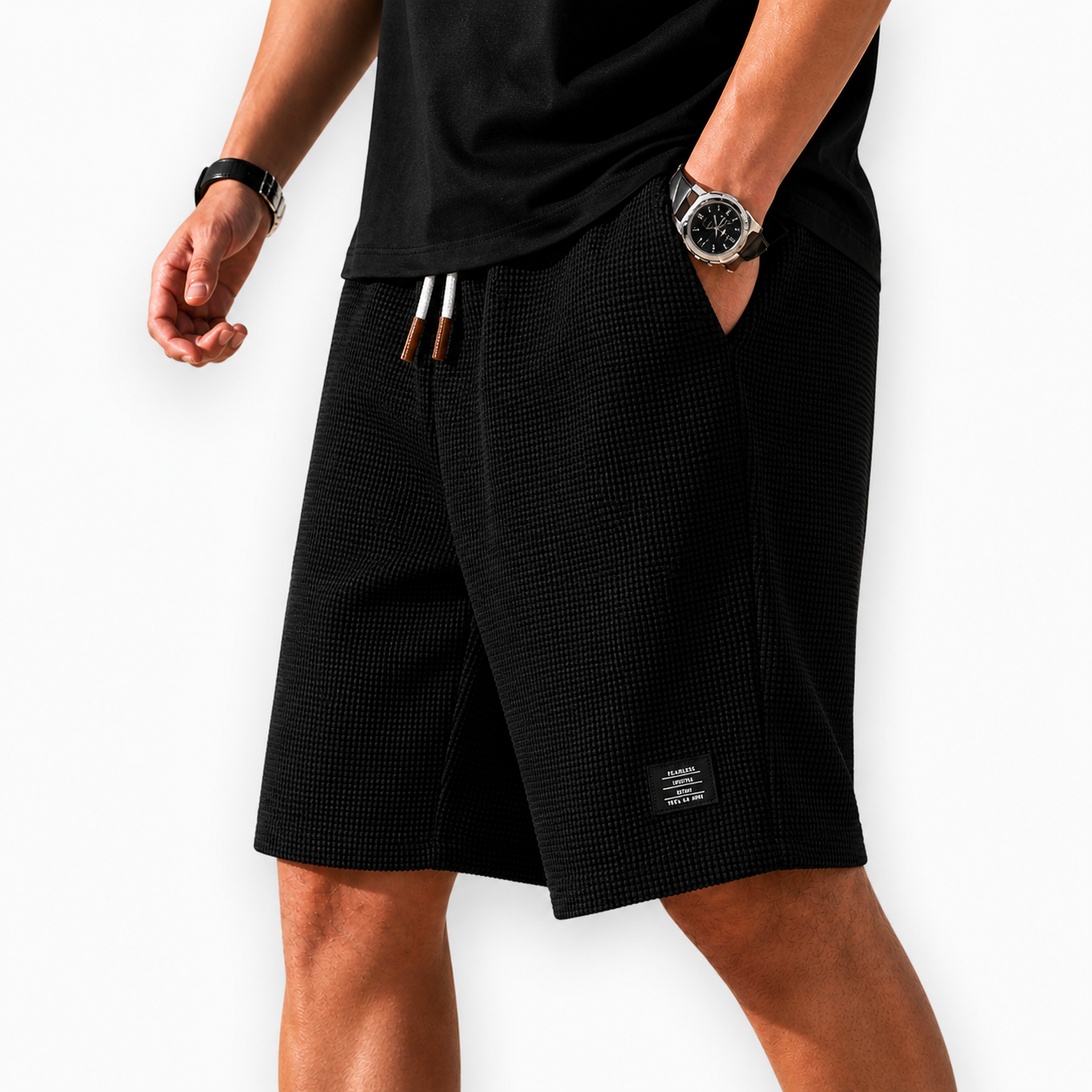 Waffle Knit Shorts with Drawstring for Men