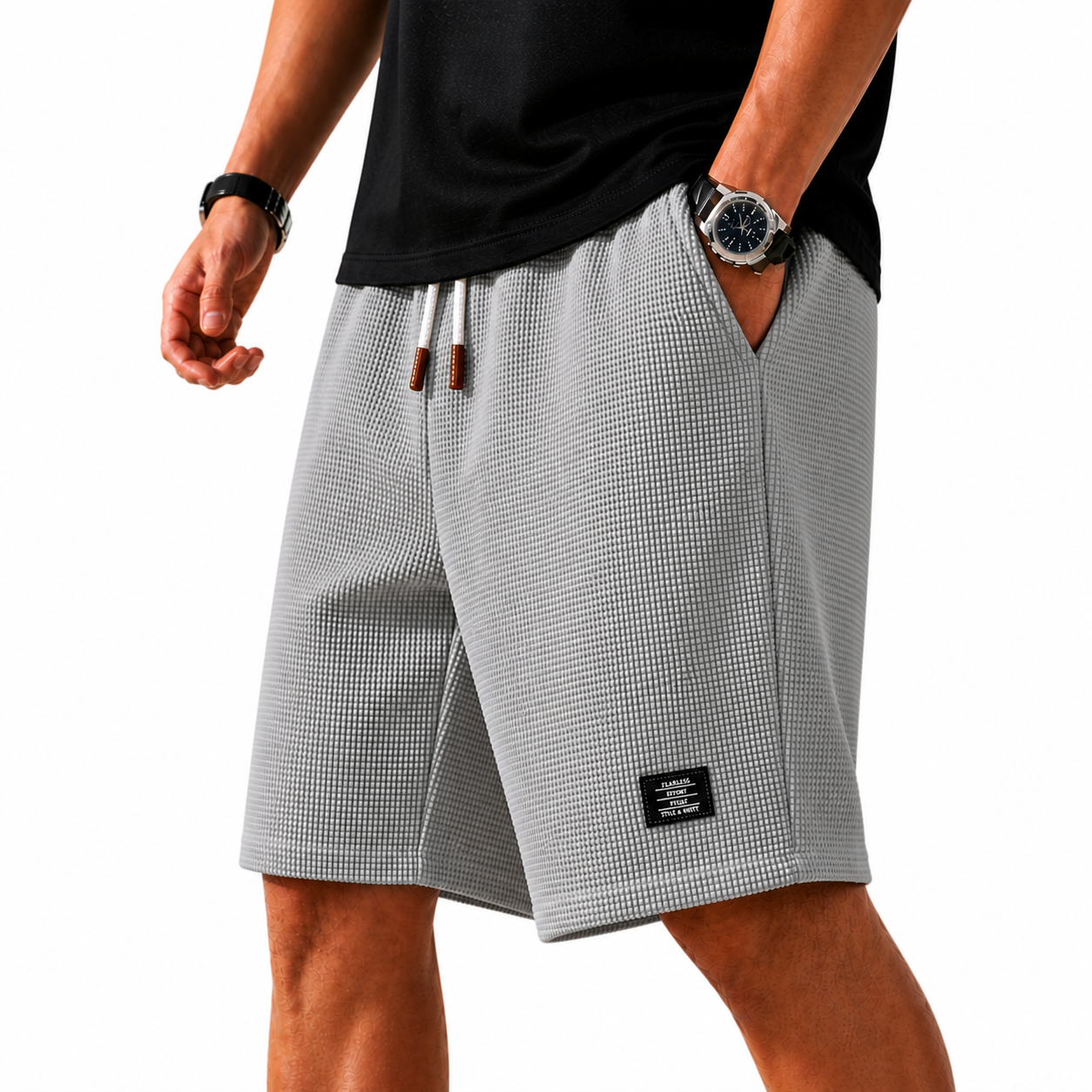 Waffle Knit Shorts with Drawstring for Men