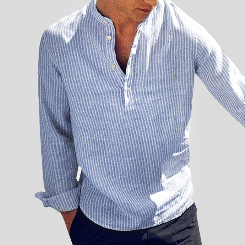 Striped Henley Collar Long Sleeve Shirt for Men