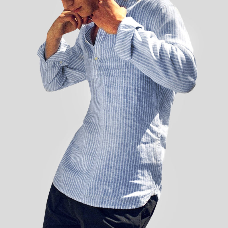 Striped Henley Collar Long Sleeve Shirt for Men