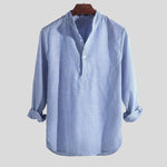 Striped Henley Collar Long Sleeve Shirt for Men