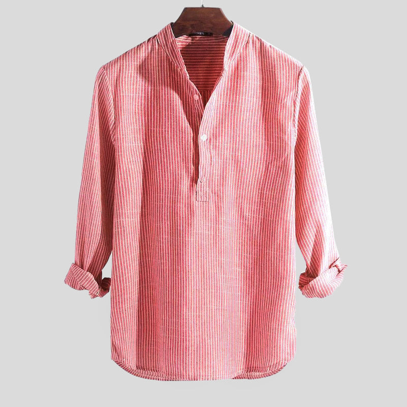 Striped Henley Collar Long Sleeve Shirt for Men